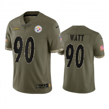Miesten Pittsburgh Steelers NFL Pelipaita T.J. Watt 90 Olive 2022 Salute To Service Limited